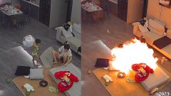 男孩玩气球砸到吹风机爆燃