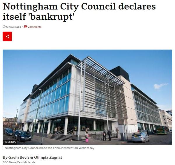 英国诺丁汉市政委员会宣布该市事实性破产